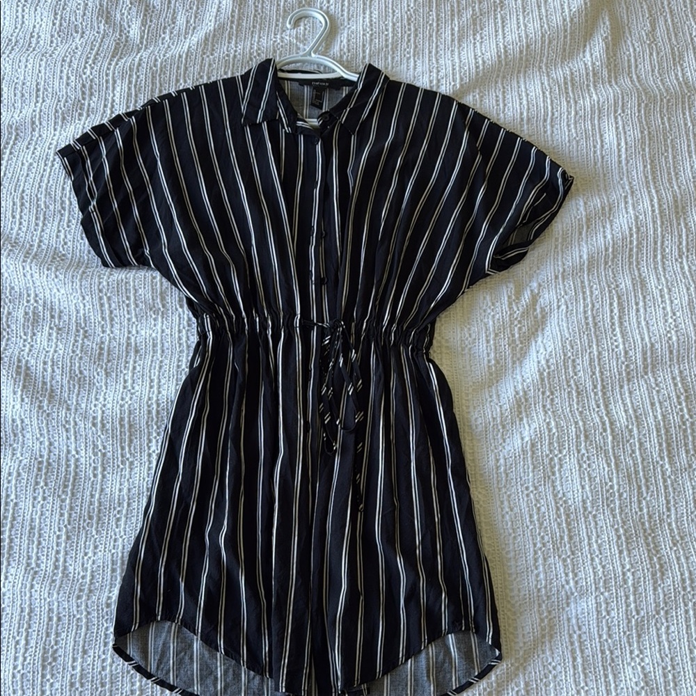 Forever 21 Black and White Striped Button-Up Dress